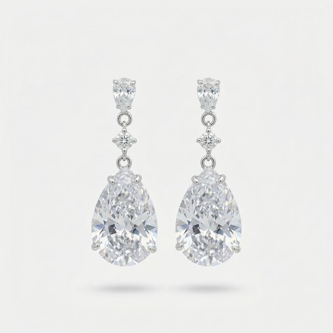 Pear Drop Earrings with White Pear Stone – on White Gold
