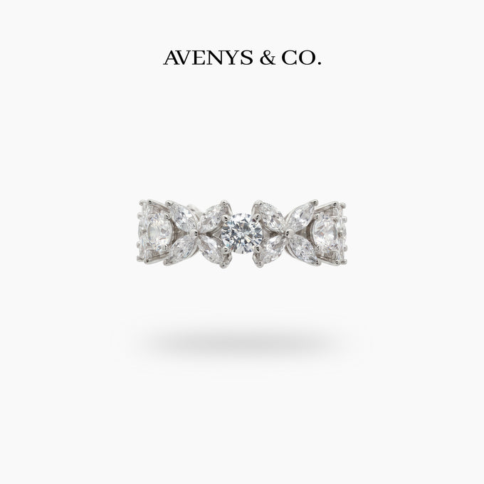 Star Eternity Slim Ring with White Marquise Stone – on White Gold