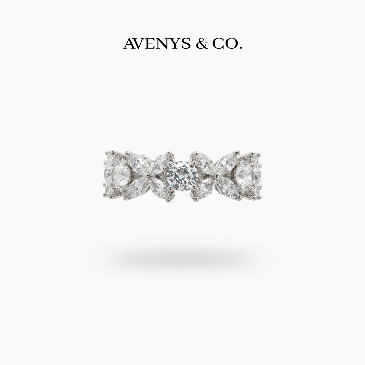 Star Eternity Slim Ring with White Marquise Stone – on White Gold