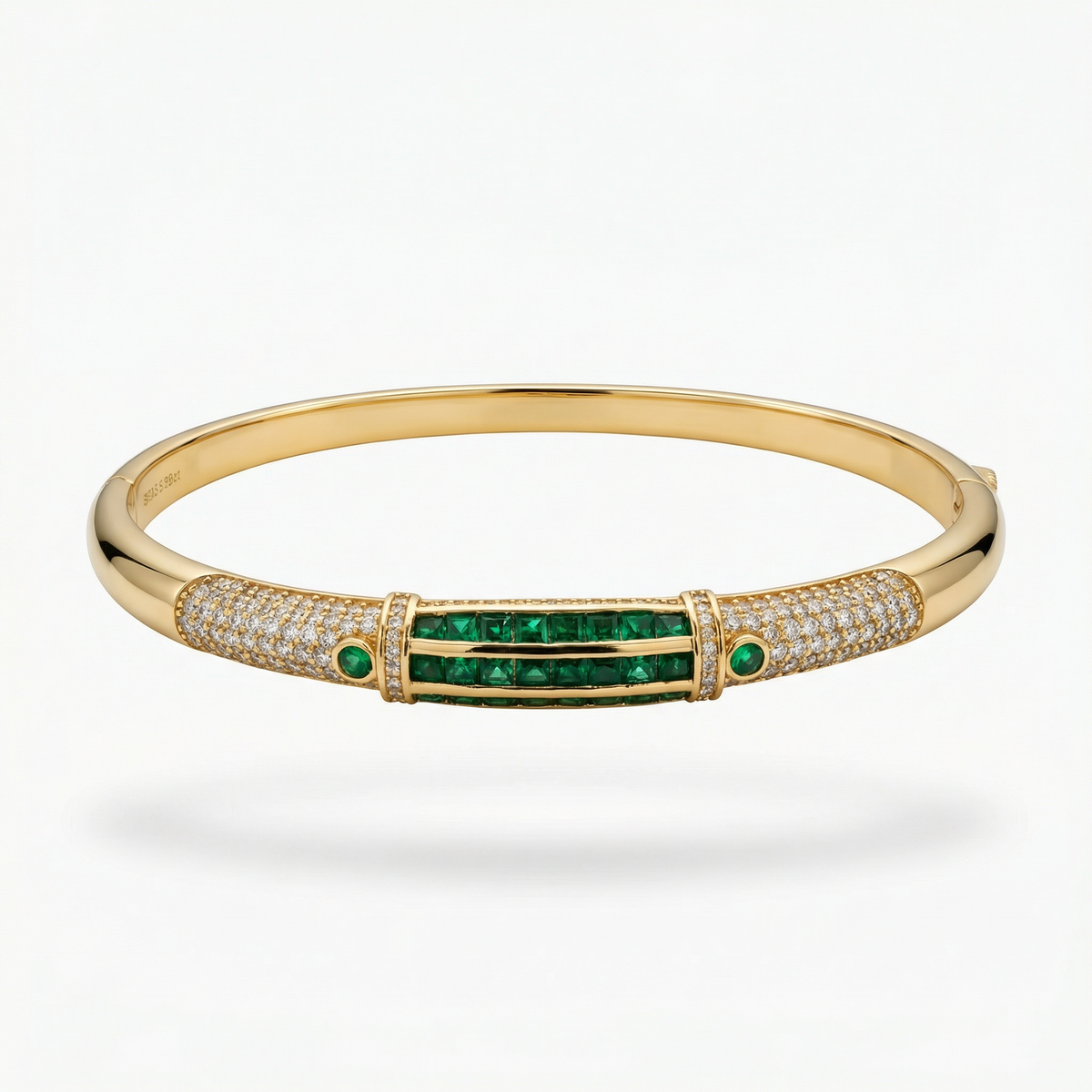 Yellow Gold Bangle with Square Step-Cut Emeralds