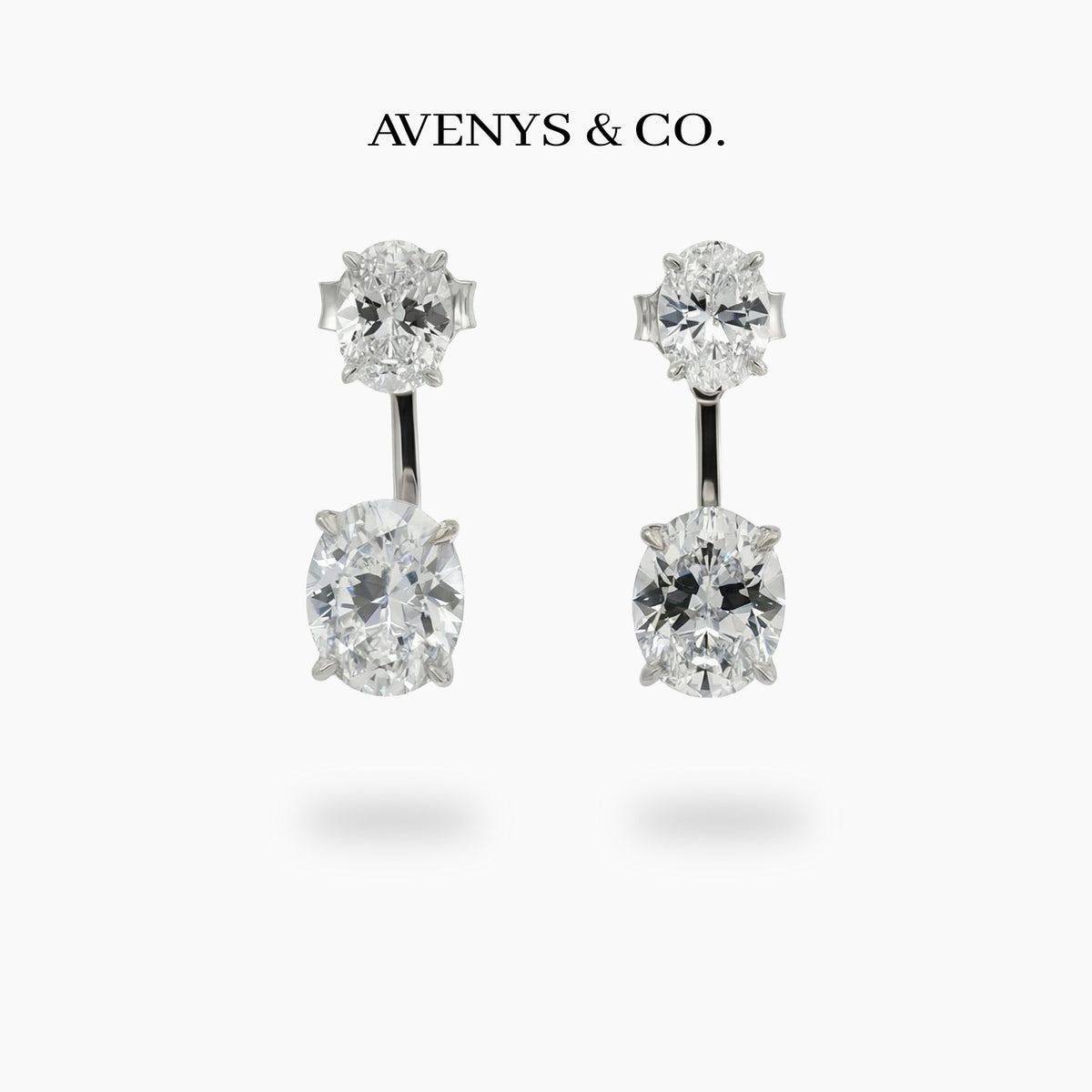 Air Drop Earrings with White Oval Stone – on White Gold