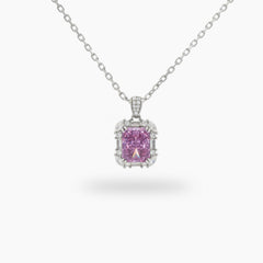 Eden Frame Necklace with Purple Radiant Stone – on White Gold