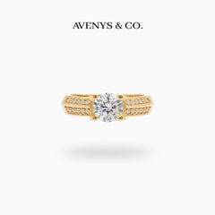 Suspension Max Pave Ring with White Round Stone – on Yellow Gold