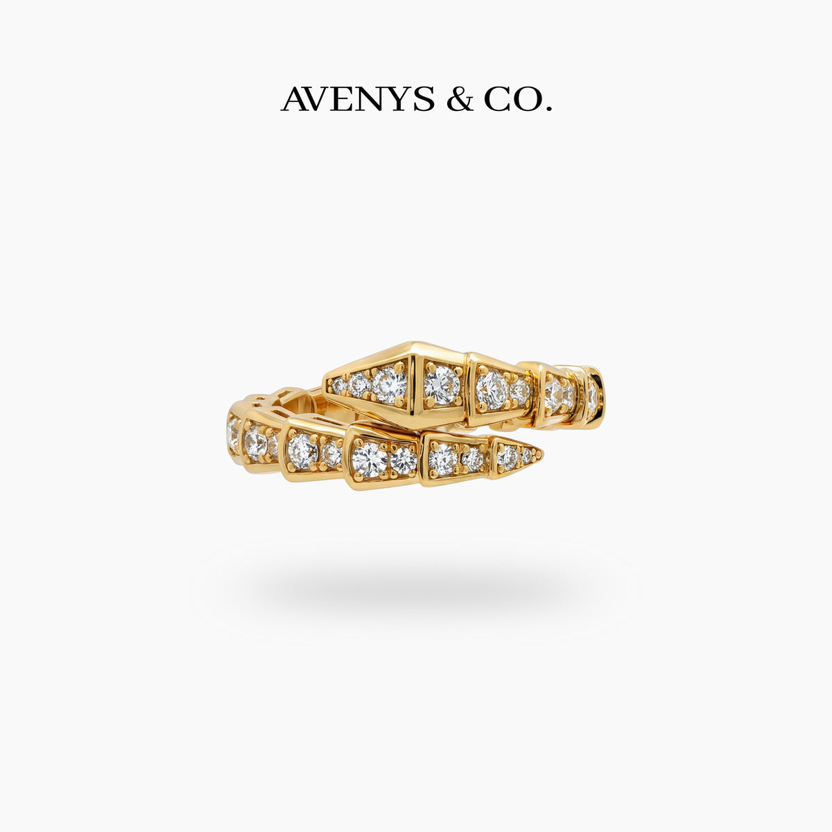 Coil Pave Ring with White Round Stone – on Yellow Gold