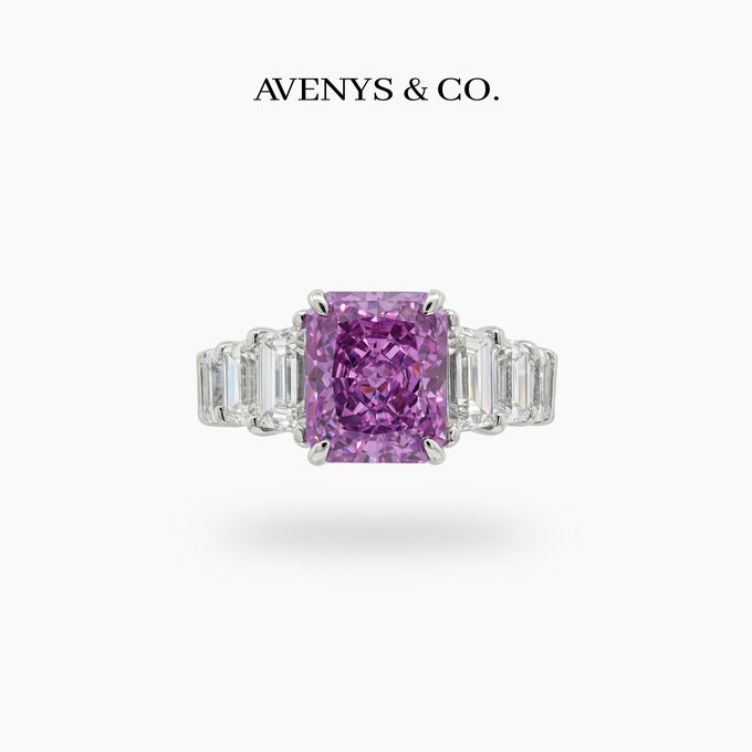 Princess Eternity Ring with Purple Radiant Stone – on White Gold