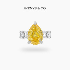 Queens Eternity Ring with Yellow Pear Stone – on White Gold