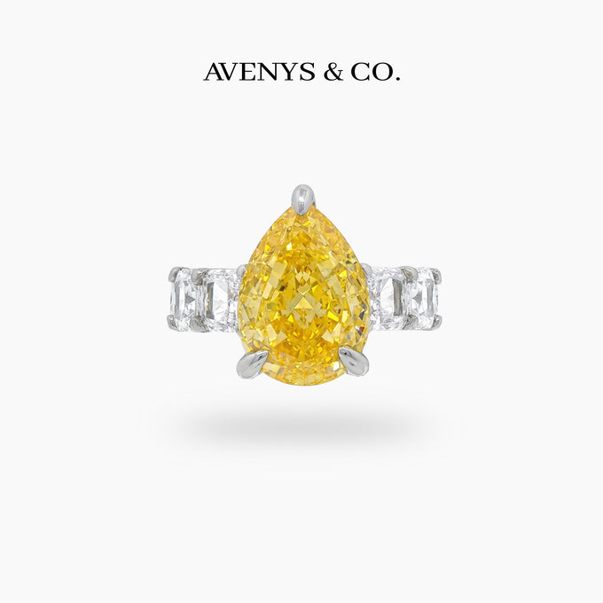 Queens Eternity Ring with Yellow Pear Stone – on White Gold