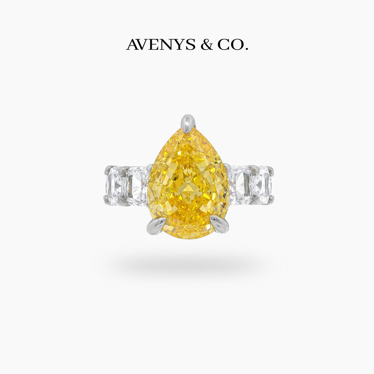 Queens Eternity Ring with Yellow Pear Stone – on White Gold