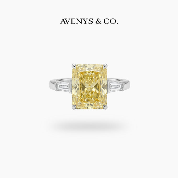 Radiant Trilogy Ring with Yellow Radiant Stone – on White Gold