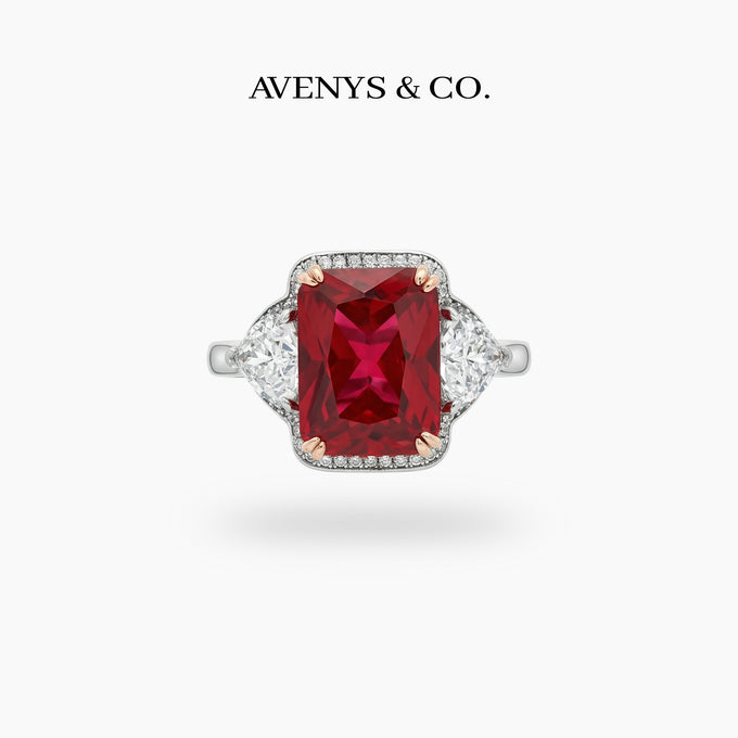 Queens Radiant Ring with Red Radiant Stone – on White Gold