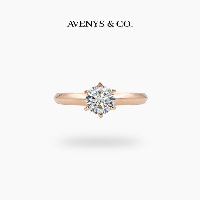 Delicate Solitaire Ring with White Round Stone – on Rose Gold