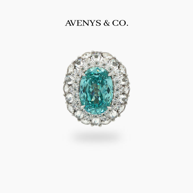 Seafoam Halo Ring with Paraiba Oval Stone – on White Gold
