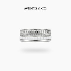 Quatre Ring with White Round Stone – on White Gold