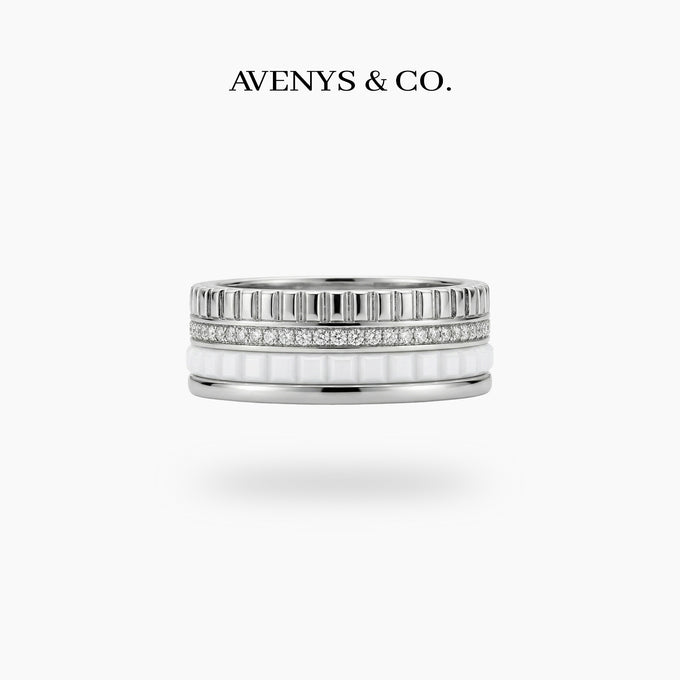 Quatre Ring with White Round Stone – on White Gold