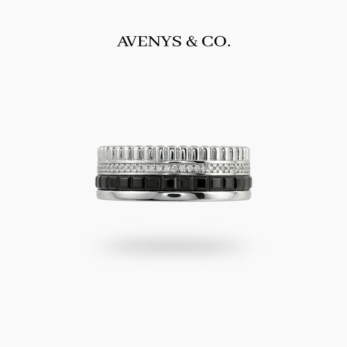 Quatre Ring Black with White Round Stone – on White Gold
