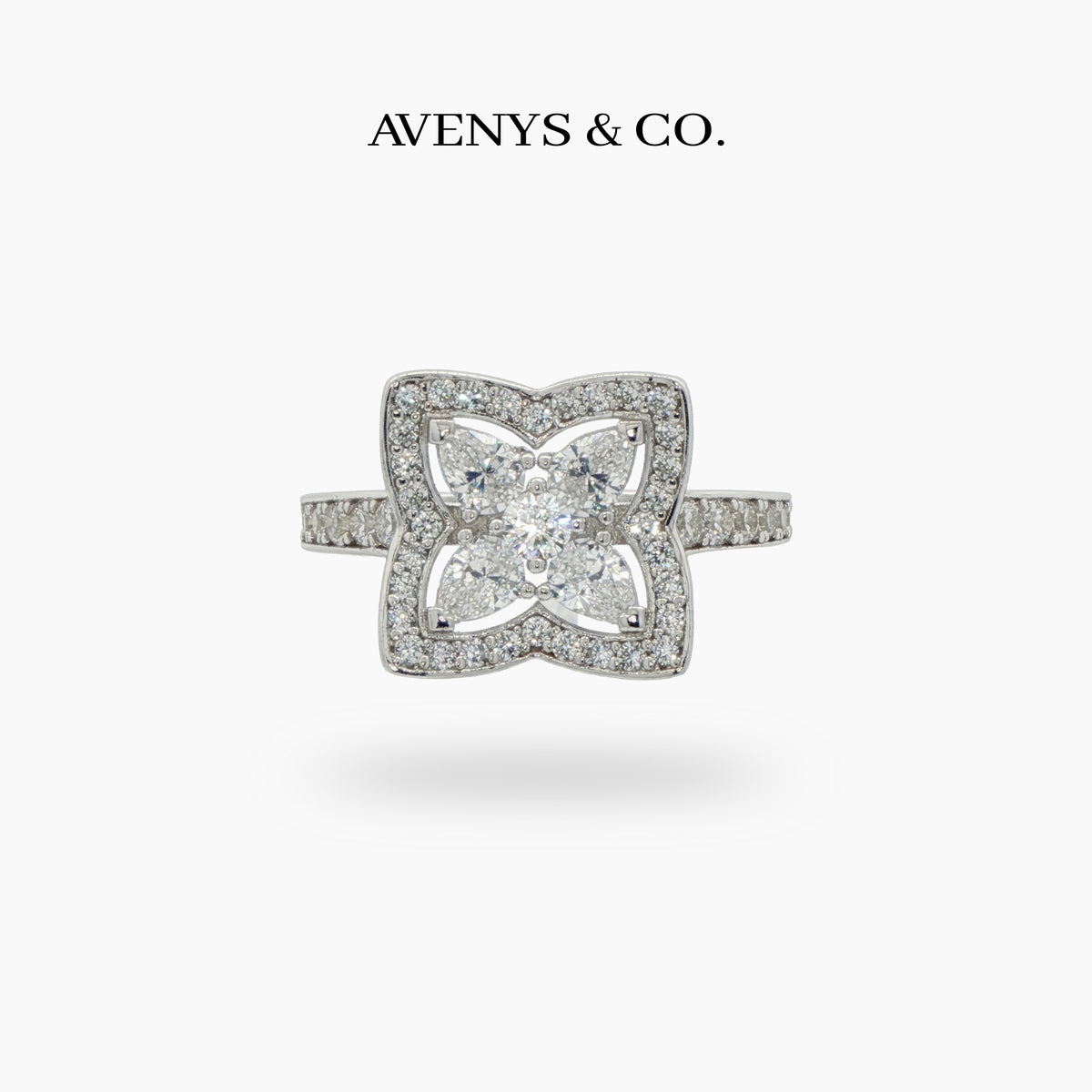 Lotus Classic Ring with White Round Stone – on White Gold