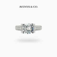 Suspension Pave Ring with White Round Stone – on White Gold