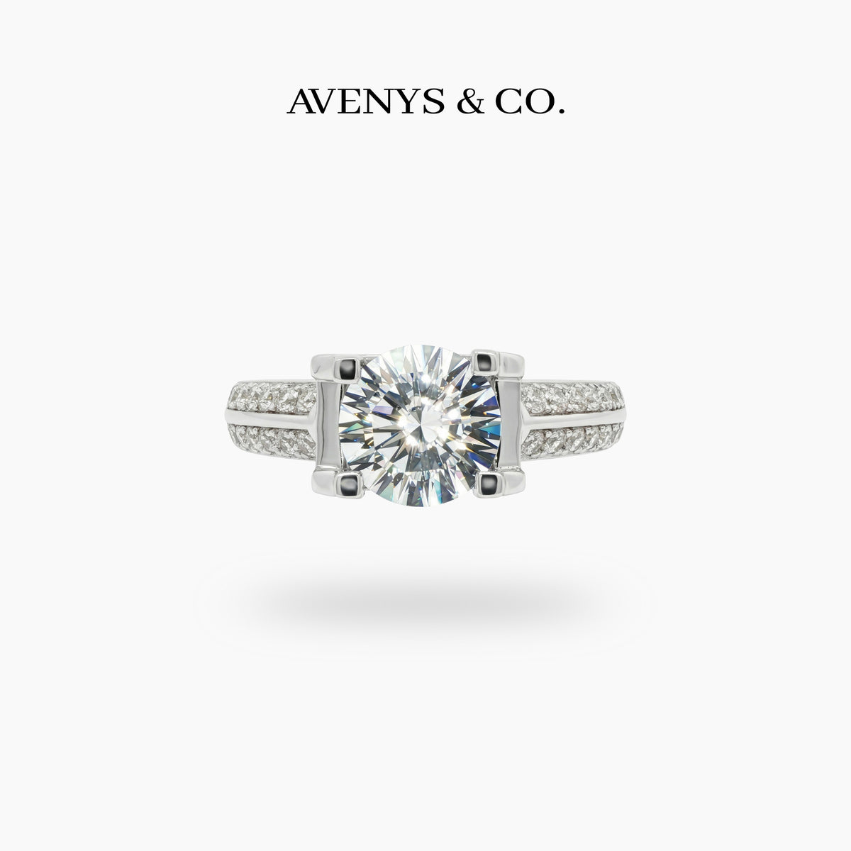 Suspension Pave Ring with White Round Stone – on White Gold