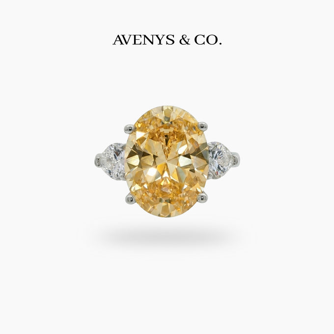 Oval Trilogy Pear Ring with Yellow Oval Stone – on White Gold