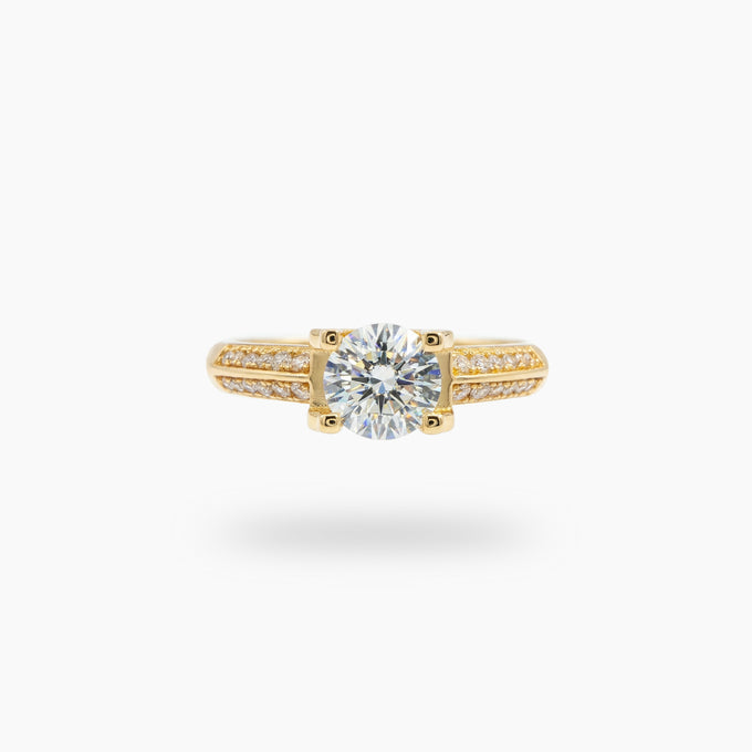 Suspension Pave Ring with White Round Stone – on Yellow Gold