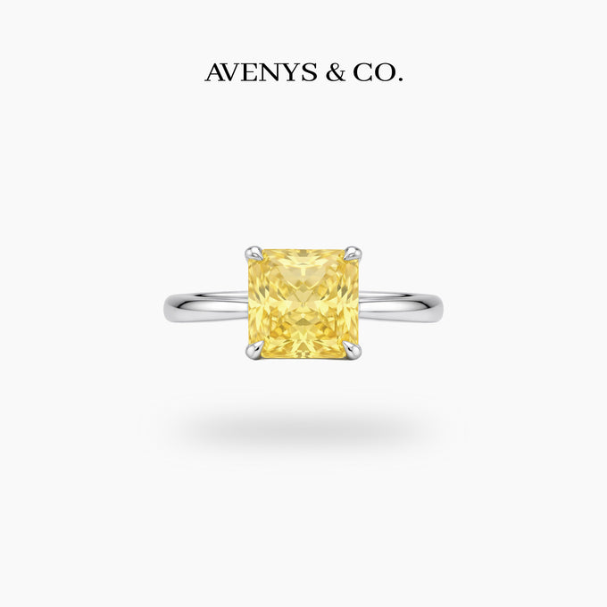 Princess Square Ring with Yellow Princess Stone – on White Gold