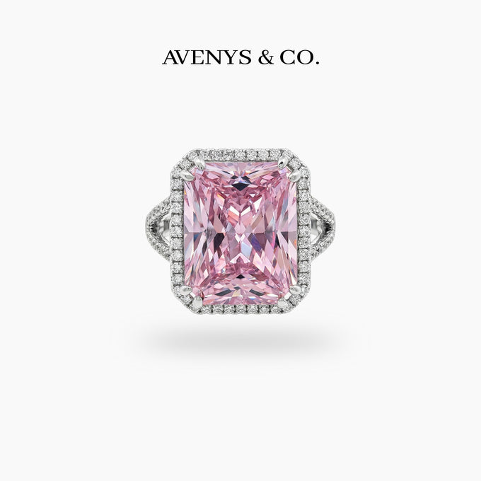 Sunset Radiant Ring with Pink Radiant Stone – on White Gold