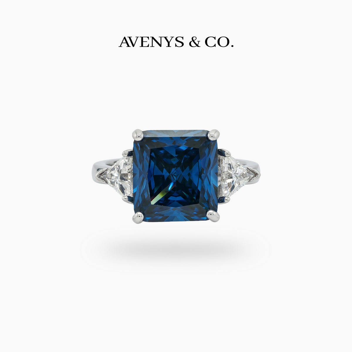 Square Radiant Ring with Blue Radiant Stone – on White Gold
