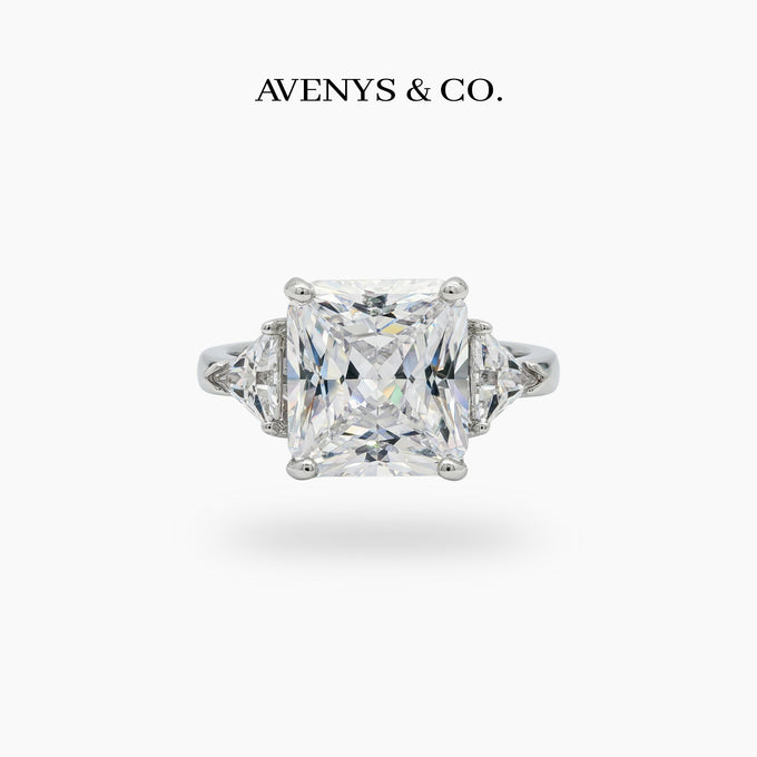 Square Radiant Ring with White Radiant Stone – on White Gold