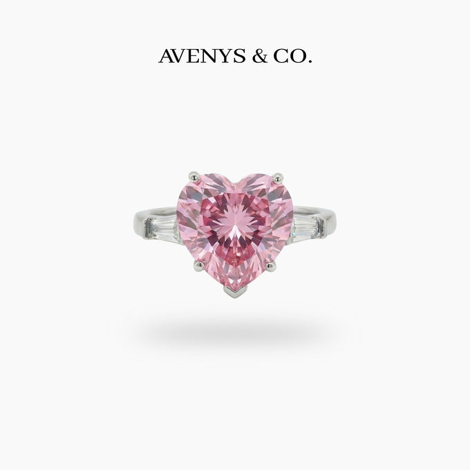 Love Heart Trilogy with Pink Heart Stone – on White Gold