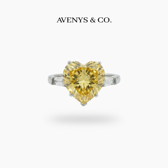Love Heart Trilogy with Yellow Heart Stone – on White Gold