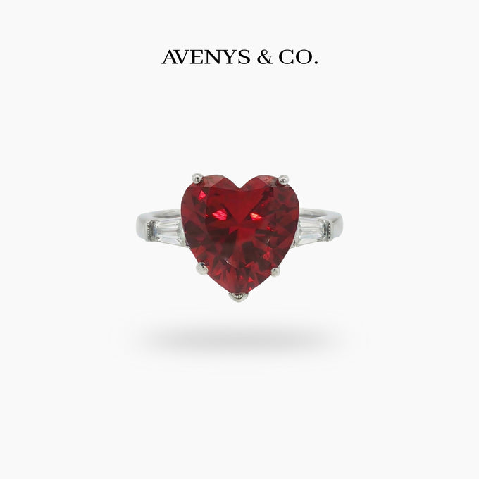 Love Heart Trilogy with Red Heart Stone – on White Gold