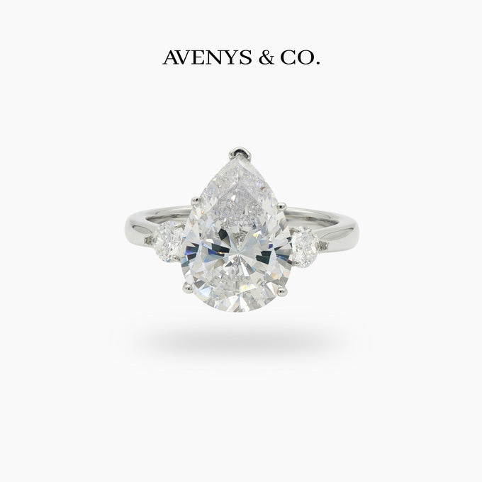 Pear Trilogy Ring with White Pear Stone – on White Gold