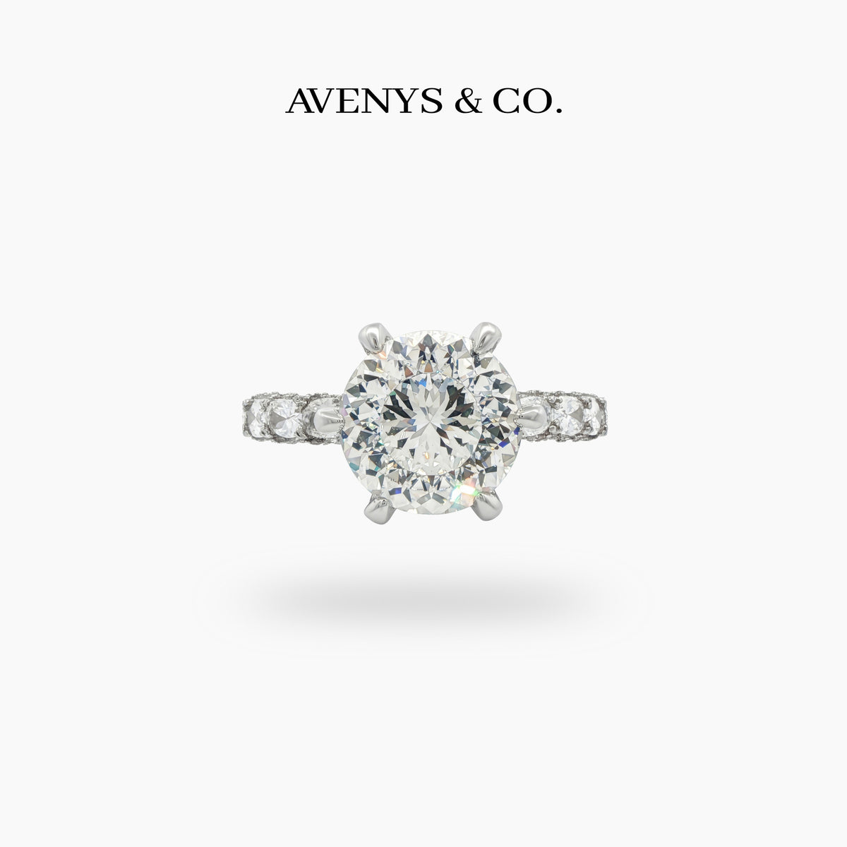 Round Stone Half Pave Ring with White Round Stone – on White Gold