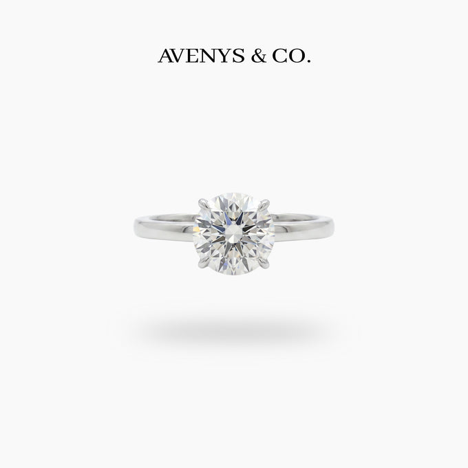 Round Solitaire Ring with White Round Stone – on White Gold