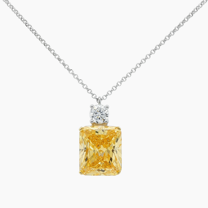 Radiant Pendant Necklace with Yellow Radiant Stone – on White Gold