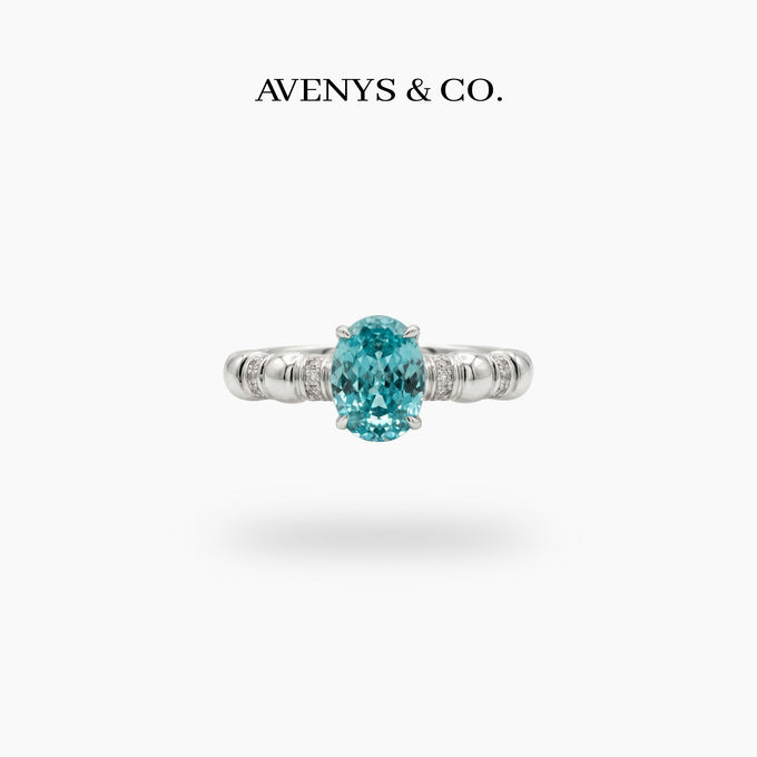 Oval Paraiba Solitaire Ring with Paraiba Oval Stone – on White Gold