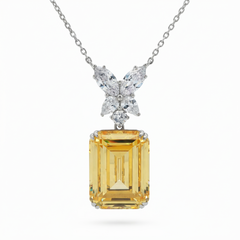 Emerald Necklace  with Yellow Emerald Stone – on White Gold