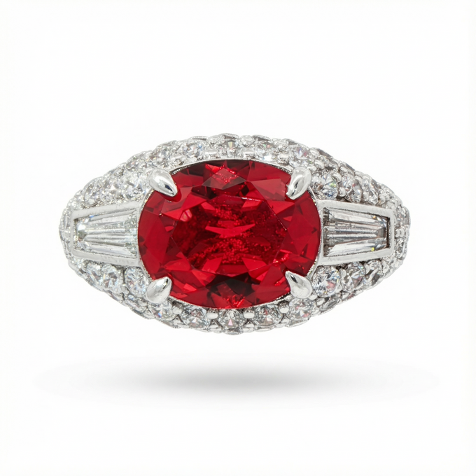 White Gold Plated Sterling Silver Multi-Stone Ring with Red Ruby