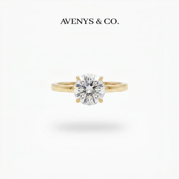 Round Solitaire Ring with White Round Stone – on Yellow Gold