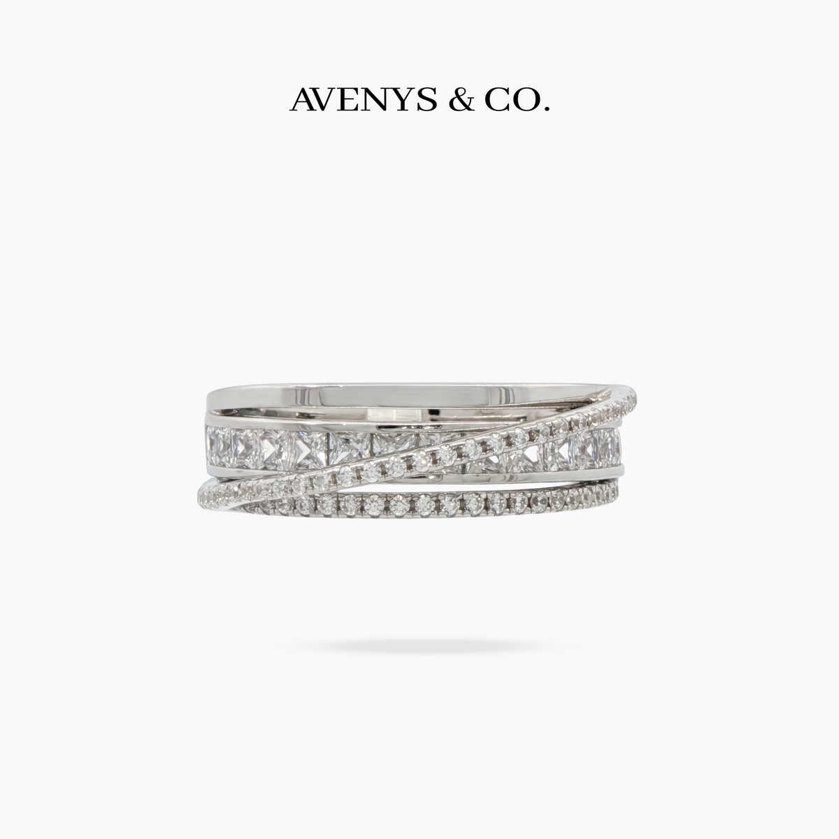 Crossline Diamond Ring with White Round Stone – on White Gold