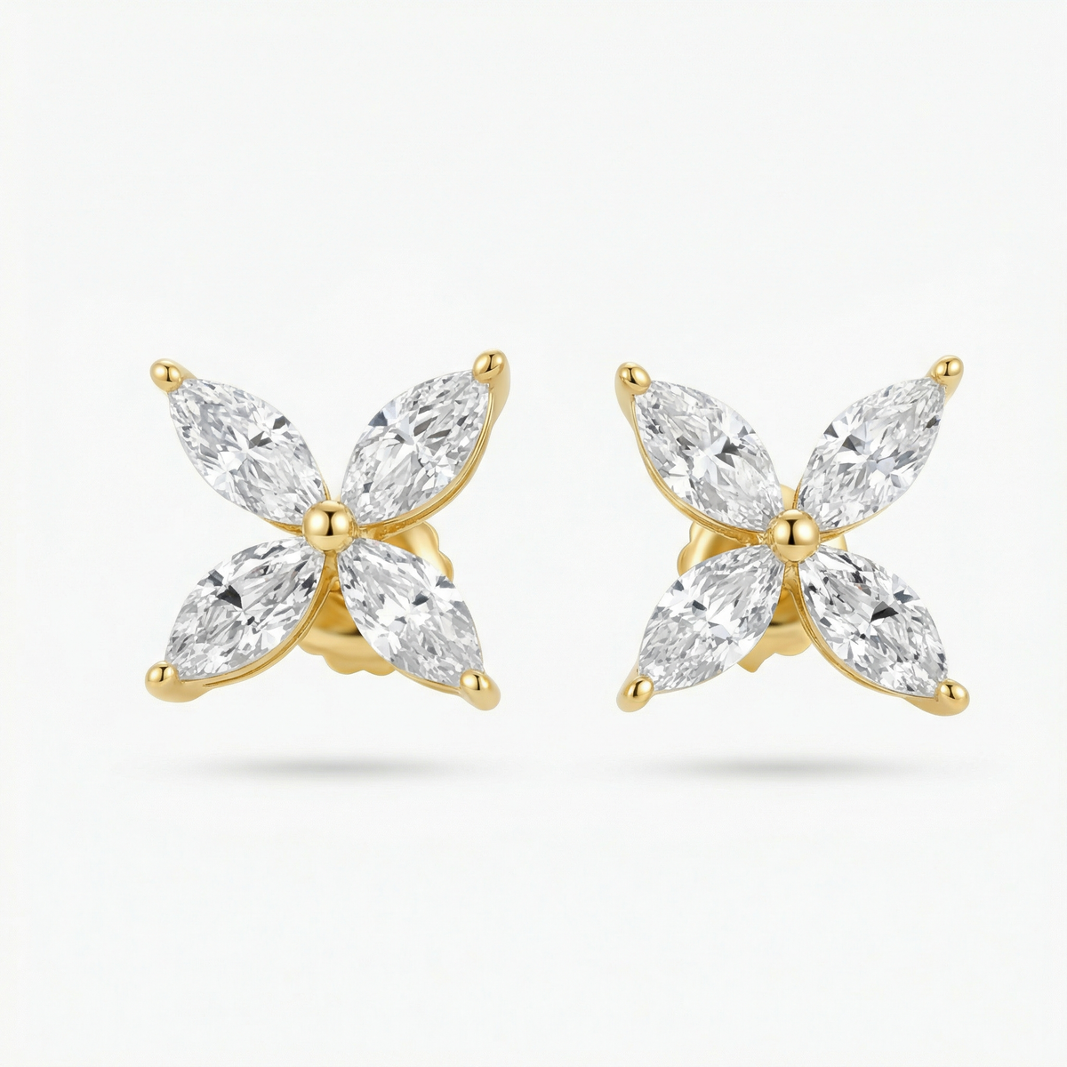 Star Earrings with White Marquise Stone – on Yellow Gold