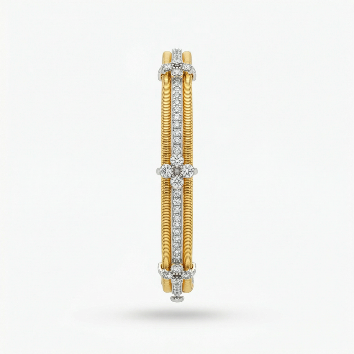 Centerline Bangle with White Round Stone – on Yellow Gold