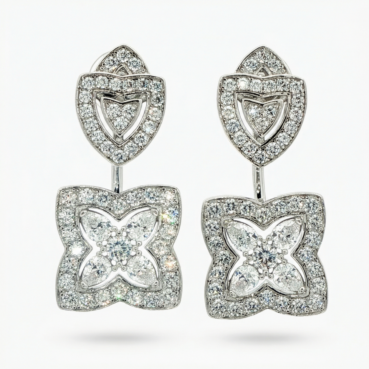 Lotus Earrings with White Round Stone – on Yellow Gold