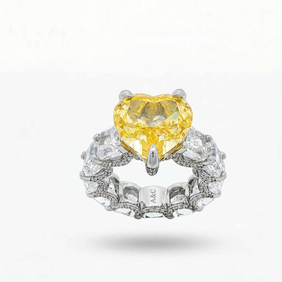 Queens Heart Ring with Yellow Heart Stone – on White Gold