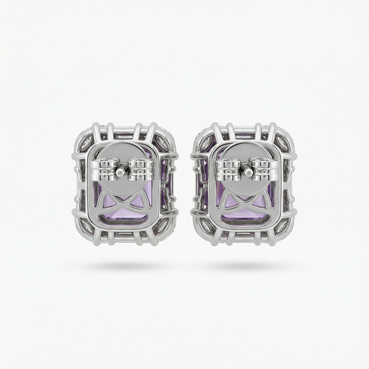 Eden Frame Earrings with Purple Radiant Stone – on White Gold