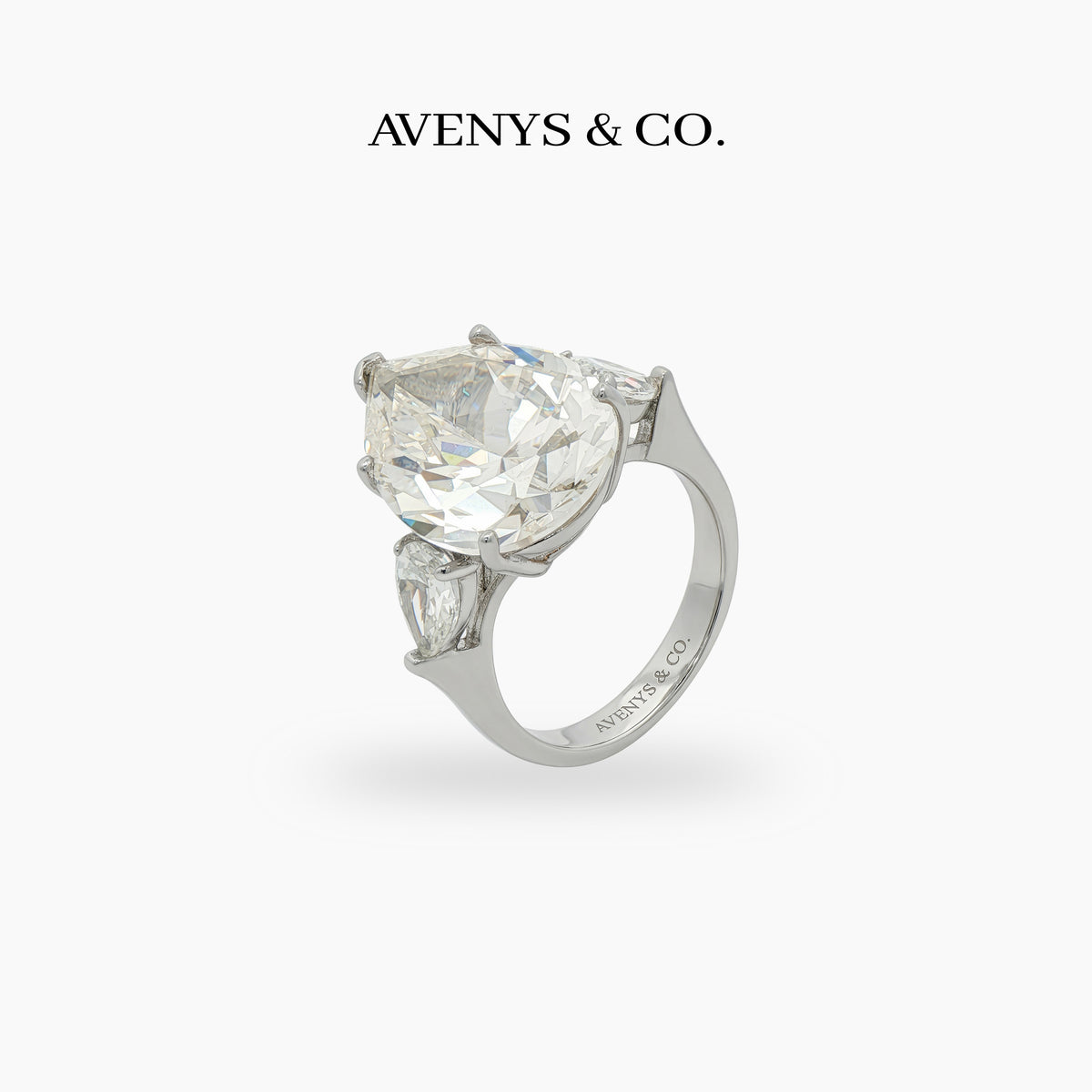Pear Trilogy Ring with Champagne Pear Stone – on White Gold