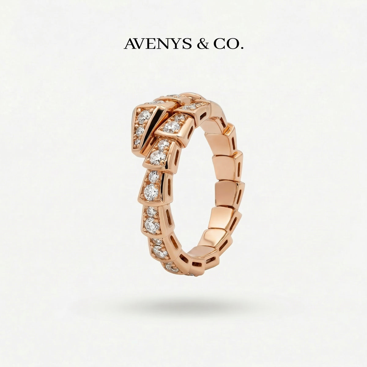 Coil Pave Ring with White Round Stone – on Rose Gold
