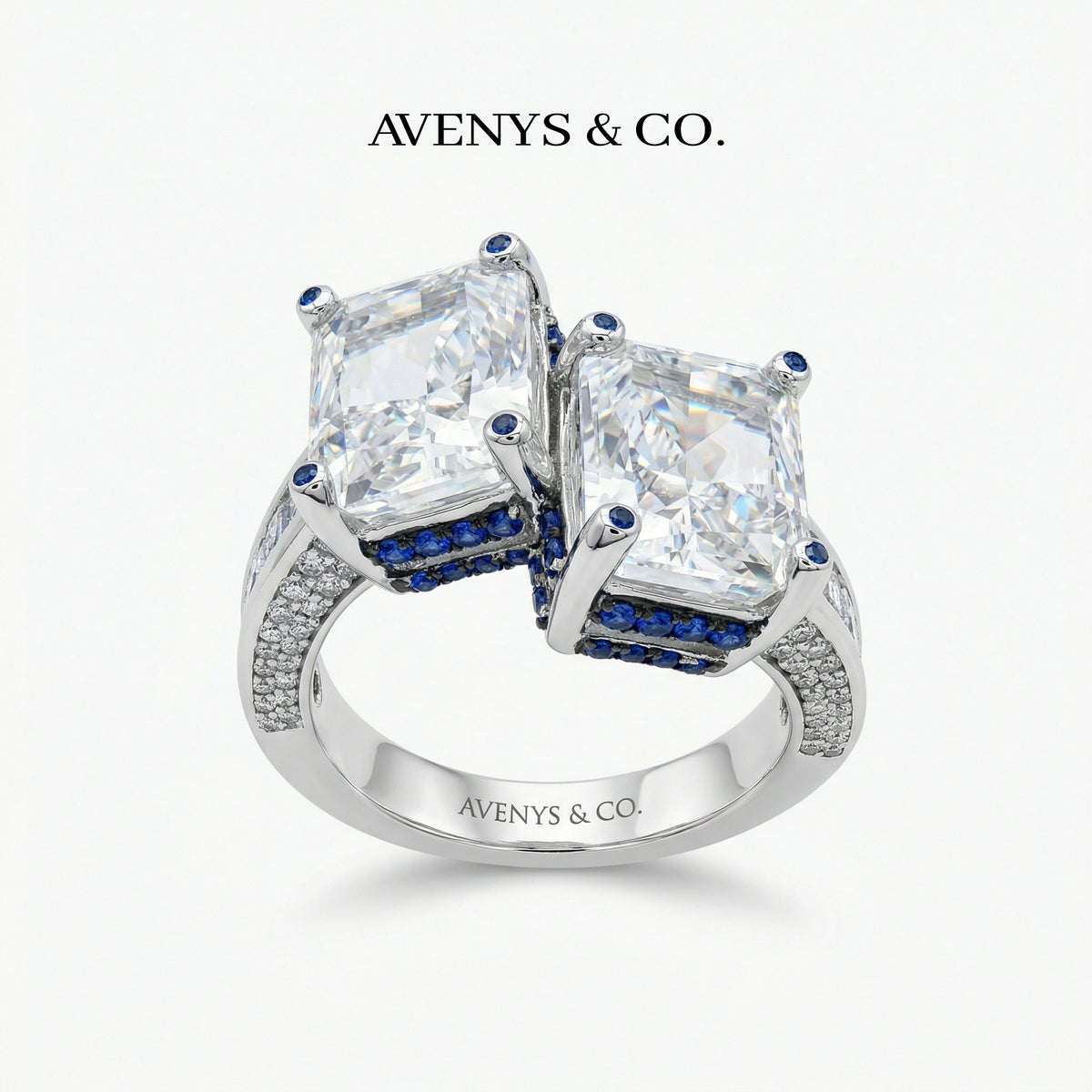 Princess Duo Ring with White Radiant Stone – on White Gold