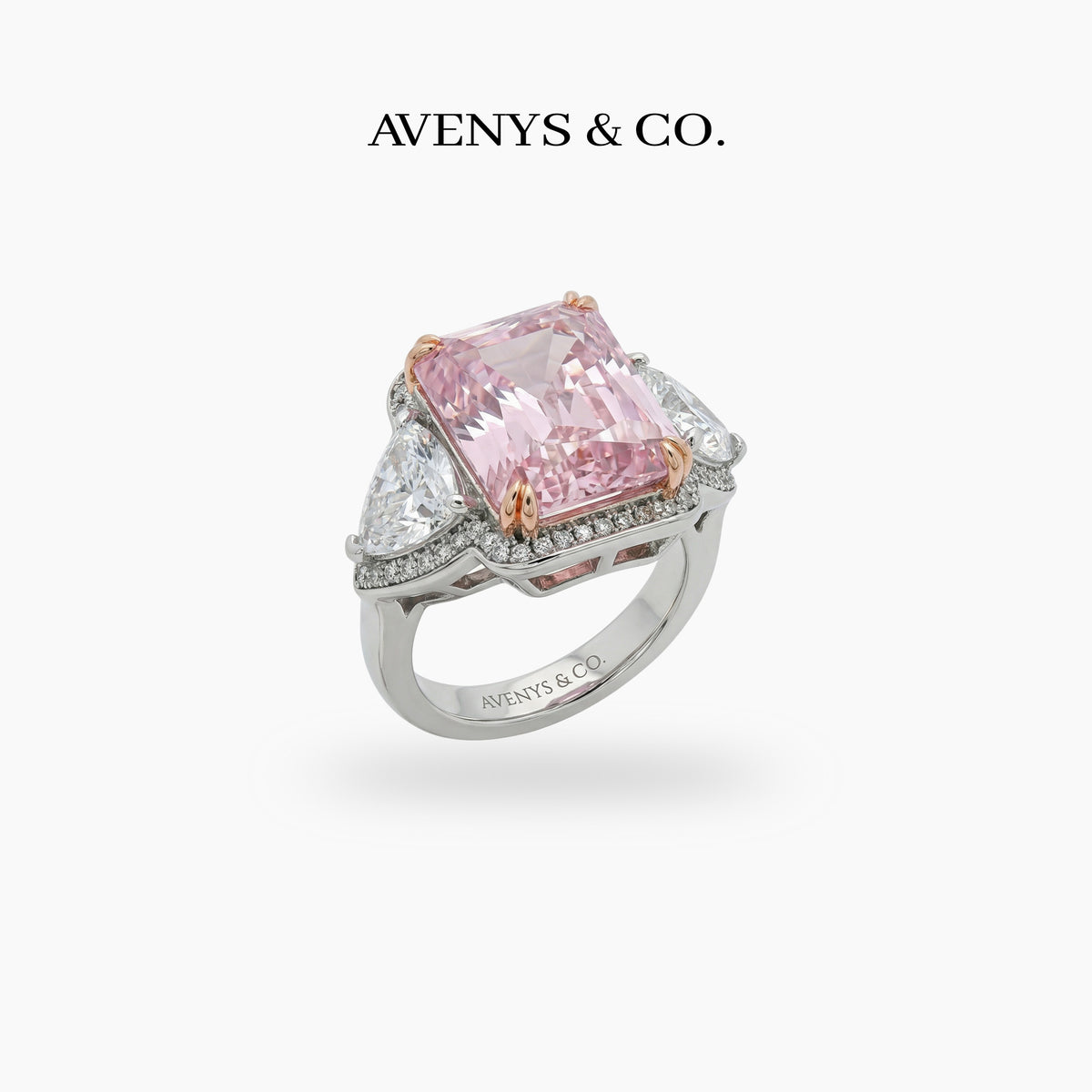Queens Radiant Ring with Pink Round Stone – on White Gold