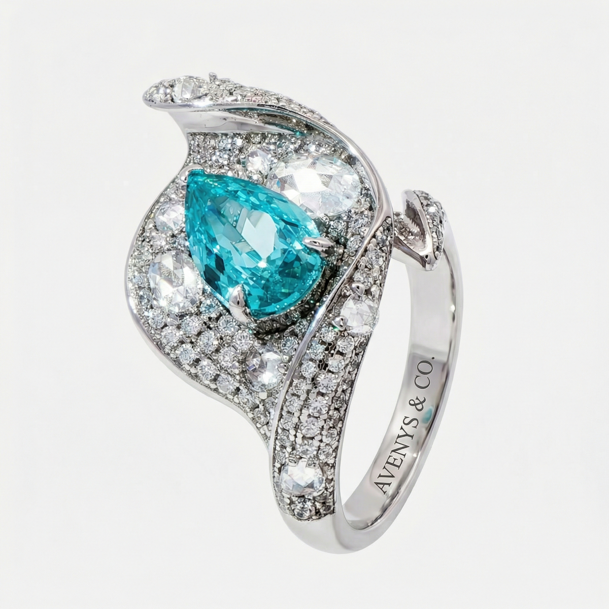 Siren Pave Ring with Paraiba Pear Stone – on White Gold